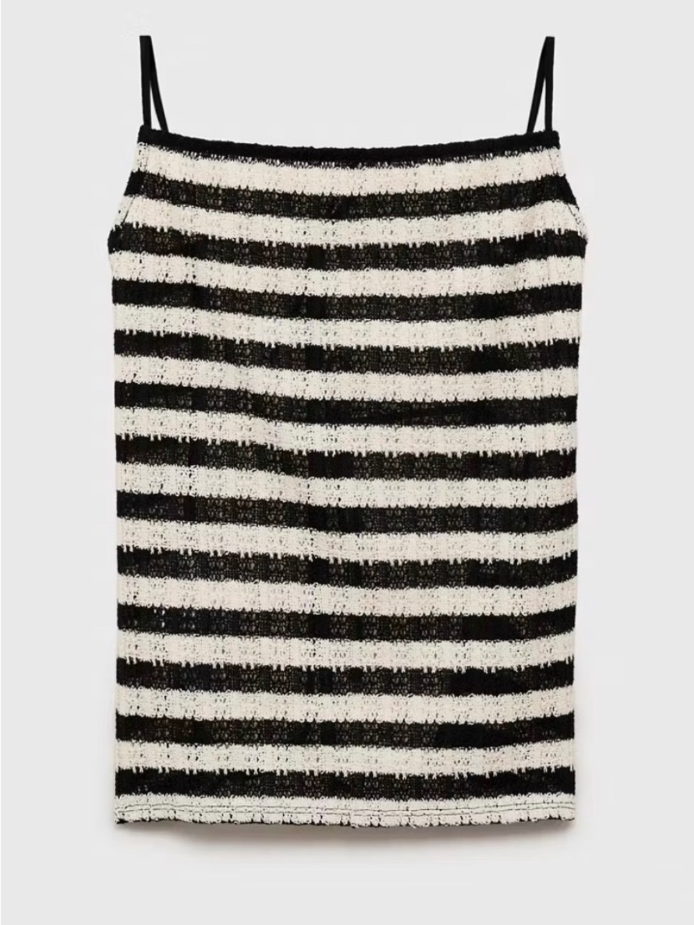 NWT Mango Striped Knitted Fitted Top Open Back Tie Cami Tank Black White S